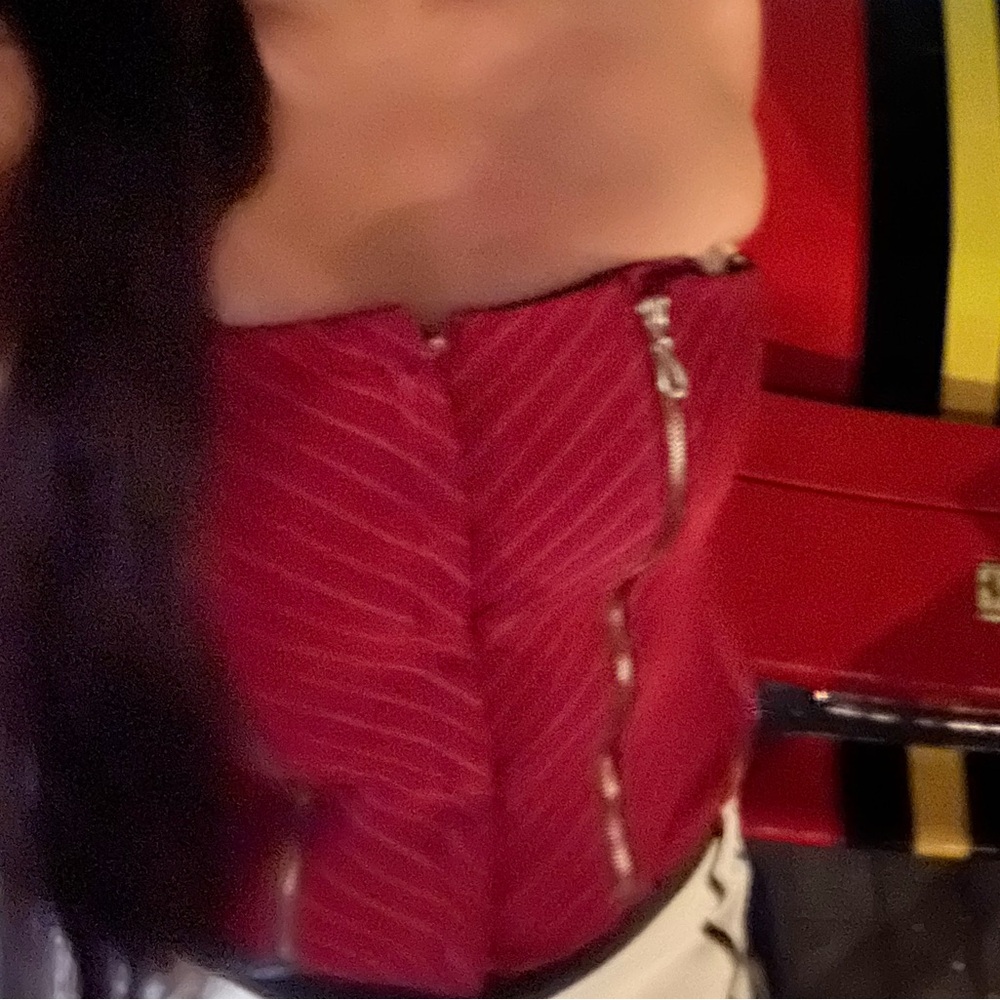 Red Striped Zip-Front Corset Top